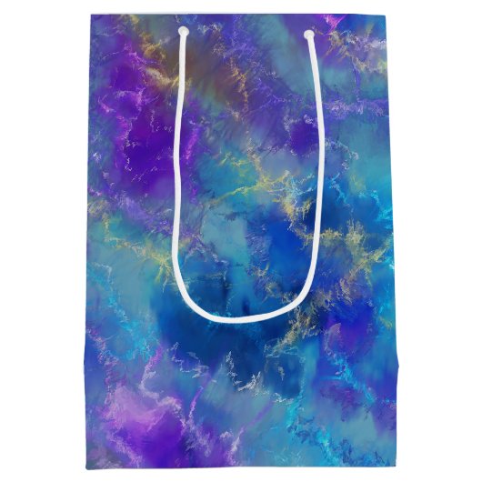 Elegant Blue, Purple, and Gold Marble Pattern Medium Cadeauzakje (Achterkant)