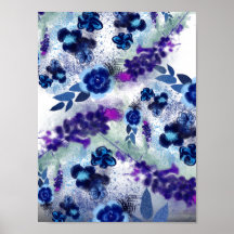 Elegant Blue Purple Flowers Painting Pattern