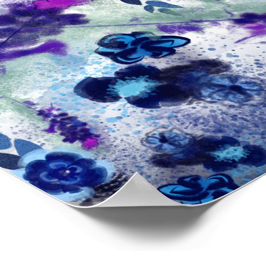 Elegant Blue Purple Flowers Painting Pattern Poster (Hoek)