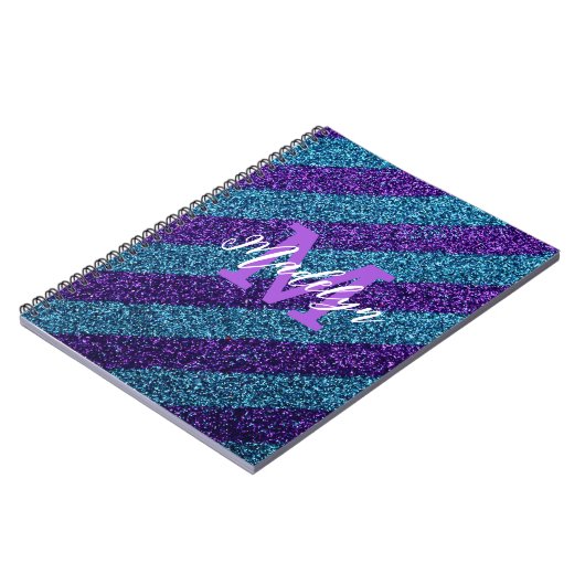 Elegant Blue &Purple Glitter Monogram Name  Notitieboek (Linkerzijde)