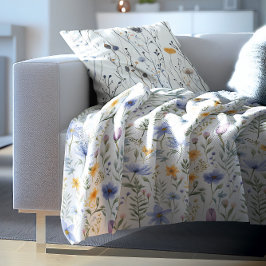 Elegant Blue Purple Watercolor Wildflower  Fleece Deken