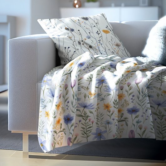 Elegant Blue Purple Watercolor Wildflower  Fleece Deken