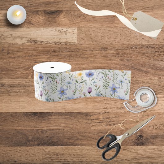 Elegant Blue Purple Watercolor Wildflower  Grosgrain Lint