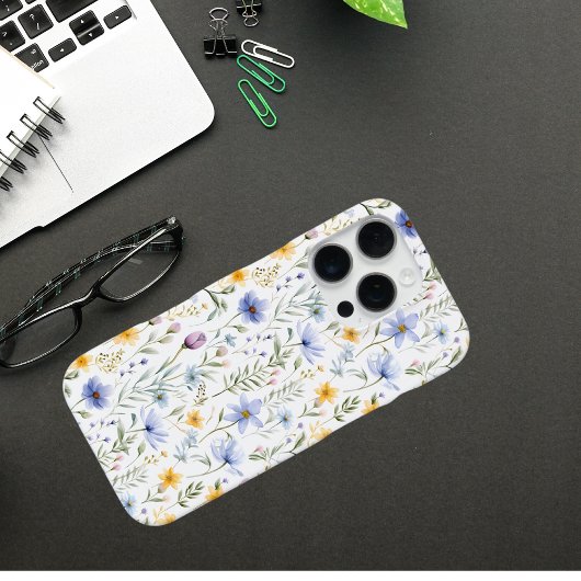 Elegant Blue Purple Watercolor Wildflower  iPhone Hoesje