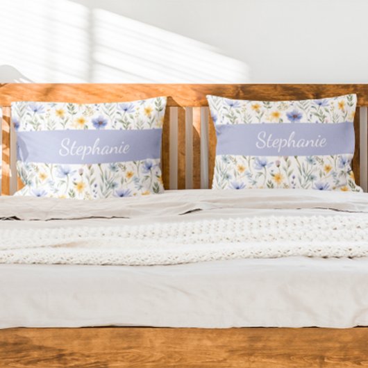 Elegant Blue Purple Watercolor Wildflower  Kussensloop