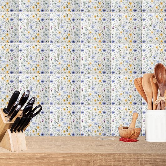 Elegant Blue Purple Watercolor Wildflower Tegeltje