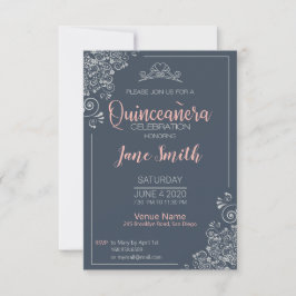 Elegant blue quinceanera florale uitnodiging
