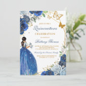 Elegant Blue Quinceañera Invitation Kaart (Staand voorkant)