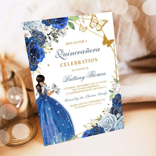 Elegant Blue Quinceañera Invitation Kaart