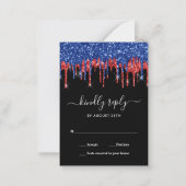 Elegant Blue Red Black Glitter druist tegen RSVP Notitiekaartje (Voorkant)