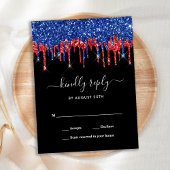 Elegant Blue Red Black Glitter druist tegen RSVP Uitnodiging Briefkaart
