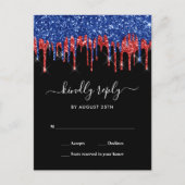 Elegant Blue Red Black Glitter druist tegen RSVP Uitnodiging Briefkaart (Voorkant)