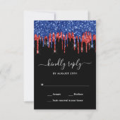 Elegant Blue Red Black Glitter Patriotic Weddensch RSVP Kaartje (Voorkant)