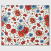 Elegant Blue-, Red- en Gold Herdenking Poppies Cadeaupapier (Vlak)