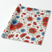 Elegant Blue-, Red- en Gold Herdenking Poppies Cadeaupapier (Uitgerold)