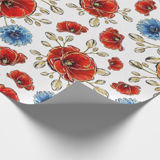 Elegant Blue-, Red- en Gold Herdenking Poppies Cadeaupapier (Hoek)