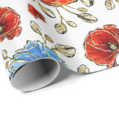 Elegant Blue-, Red- en Gold Herdenking Poppies Cadeaupapier (Rol Hoek)