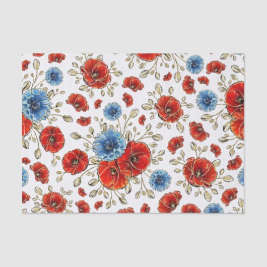 Elegant Blue-, Red- en Gold Herdenking Poppies Tissuepapier (Voorkant)