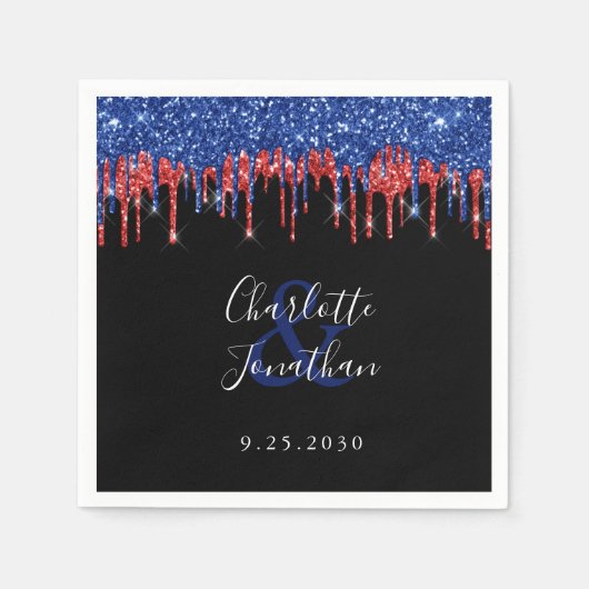 Elegant Blue Red Glitter bestuurt het patriottisch Servet (Voorkant)