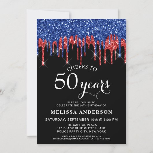 Elegant Blue Red Glitter bestuurt patriottische ve Kaart (Voorkant)