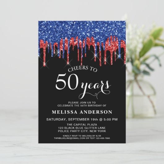 Elegant Blue Red Glitter bestuurt patriottische ve Kaart (Staand voorkant)