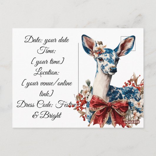 Elegant Blue & Red Holiday Invitation Invitation Briefkaart (Achterkant)