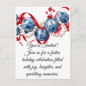 Elegant Blue & Red Holiday Invitation Invitation Briefkaart (Voorkant)