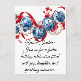 Elegant Blue & Red Holiday Invitation Invitation Briefkaart