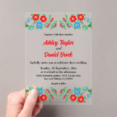 Elegant Blue Red Roses Botanical Floral Wedding Acryl Uitnodigingen (Insitu (Draagbaar))