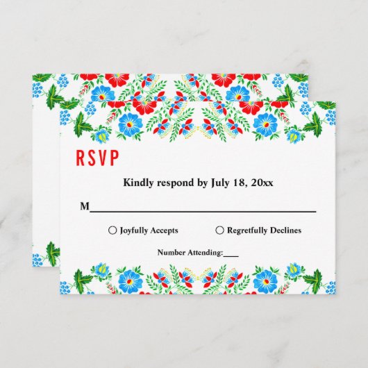 Elegant Blue Red Roses Botanical Floral Wedding RSVP Kaartje (Voorkant / Achterkant)