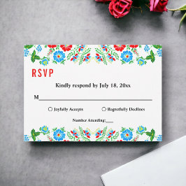 Elegant Blue Red Roses Botanical Floral Wedding RSVP Kaartje