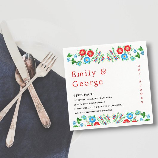 Elegant Blue Red Roses Botanical Floral Wedding Servet