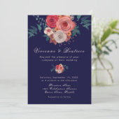 Elegant blue red rozen huwelijksuitnodiging kaart (Staand voorkant)