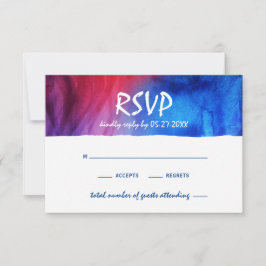 Elegant Blue Red Waterverf Fire and Ice Wedding RSVP Kaartje