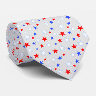 Elegant Blue Red White Stars op Light Silver Grey Stropdas