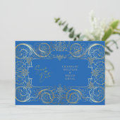 Elegant Blue Regal Gold Wedding Save the Date (Staand voorkant)