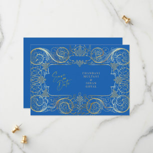 Elegant Blue Regal Gold Wedding Save the Date