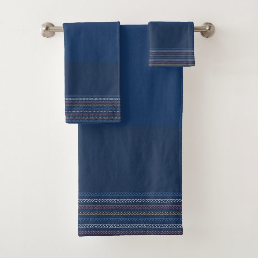 Elegant Blue Regatta Striped Border Bad Handdoek (Insitu)