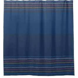 Elegant Blue Regatta Striped Border Douchegordijn