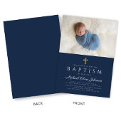 Elegant Blue Religious Cross Boy Baptism Foto Kaart