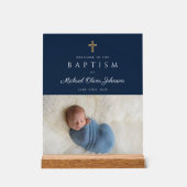 Elegant Blue Religious Cross Boy Baptism Welkom Acryl Bord (Voorkant)