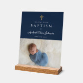 Elegant Blue Religious Cross Boy Baptism Welkom Acryl Bord (Hoek)