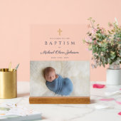 Elegant Blue Religious Cross Boy Baptism Welkom Acryl Bord (Huwelijk)