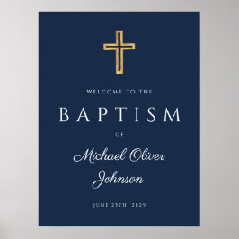 Elegant Blue Religious Cross Boy Baptism Welkom P Poster