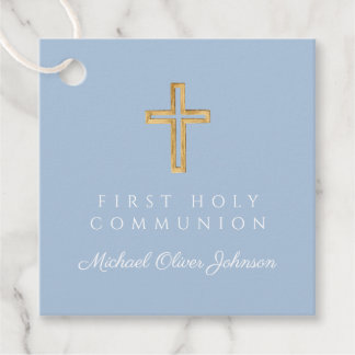 Elegant Blue Religious Cross Boy First Communion Bedankjes Labels