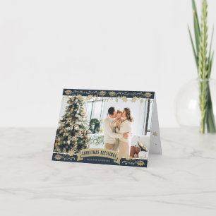 Elegant Blue Religious Photo Kerstballetjes Feestdagen Kaart