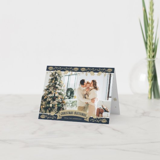 Elegant Blue Religious Photo Kerstballetjes Feestdagen Kaart (Voorkant)