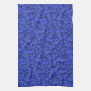 Elegant Blue Renaissance Damask Swirls Theedoek