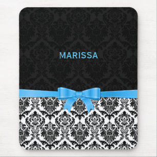 Elegant Blue Ribbon Black & White Damkers 2 Muismat