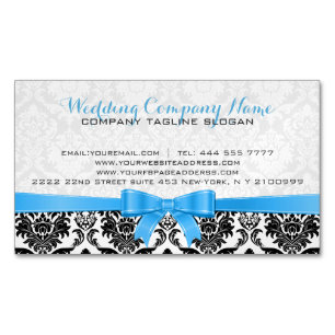 Elegant Blue Ribbon Black & White Damkers 2 Visitekaartje Magneet